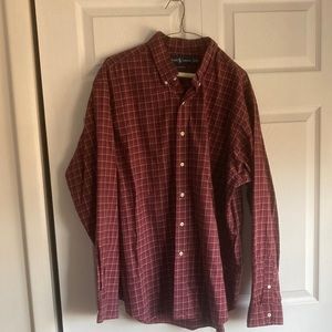 Ralph Lauren cotton classic fit, button down collar, maroon, XXL.